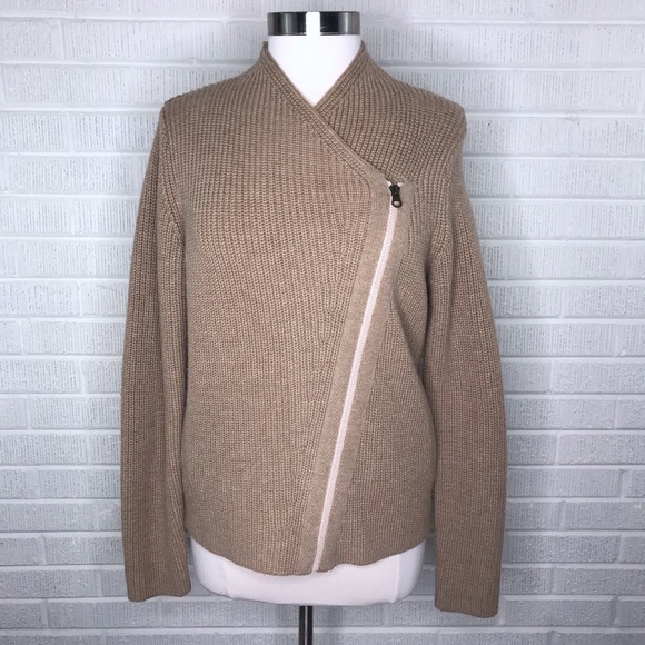 Athleta Sweaters - Athleta Stowe Moto Zip Sweater Jacket Camel Tan L